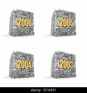 Neues Jahr 2006, 2005, 2004, 2003. Cube, bestehend aus den Zahlen. 3D Stockfoto