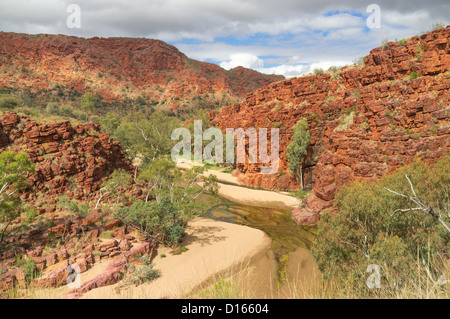 Schroffe Klippen in Trephina Gorge im Osten MacDonnell Ranges in der Nähe von Alice Springs, Northern Territory im Red Centre im Zentrum von Australien Stockfoto