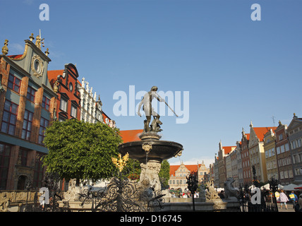 Der Neptun-Brunnen, langer Markt, Gdansk, Polen Stockfoto