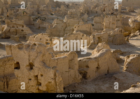 Die Ruinen der alten Gaochang Stadt, in der Nähe von Turfan entlang der Silkroad, Provinz Xinjiang Uygur Autonome Region Stockfoto