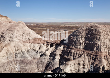 Blick durch die Blue Mesa, der Painted Desert hinaus in den Petrified Forest in Arizona, USA Stockfoto