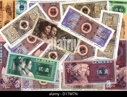 Hintergrund der alten chinesischen Yuan Geld Banknoten Stockfoto