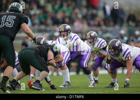 Wien, Österreich - März 31 QB Christoph Brutto (#8 Wikinger) wartet auf die Snap am 31. März 2012 in Wien, Österreich. Stockfoto