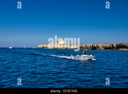 Italien, Sizilien, Portopalo di Capo Passero (Provinz Siracusa), Blick auf das Capo Passero Insel und seine alte spanische Festung Stockfoto