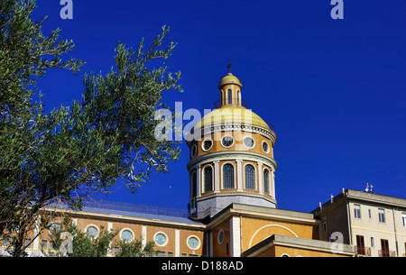 Italien, Sizilien, Tindari, St. Mary Sanctuary, die Kuppel von der Kathedrale und Olivenbäumen Stockfoto