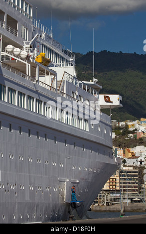 Die MV Boudicca Kreuzfahrtschiff festgemacht auf La Palma Stockfoto