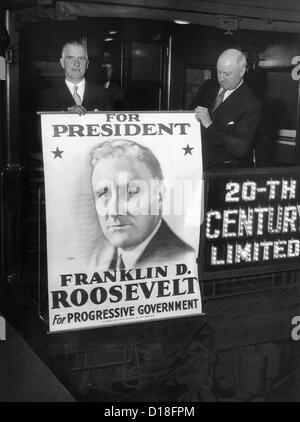 Riesenposter der New Yorker Gouverneur Franklin Roosevelt, als Kandidat für die Präsidentschaftskandidatur. L-r: Edward J. Stockfoto