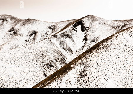 Grass und Schnee an Berghängen Stockfoto