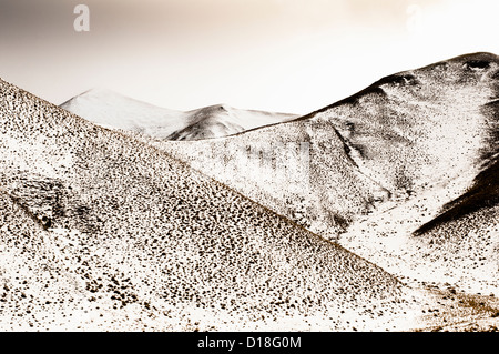 Grass und Schnee an Berghängen Stockfoto