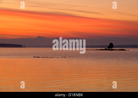 Yellowstone Lake bei Sonnenaufgang, Yellowstone-Nationalpark, Wyoming, USA Stockfoto