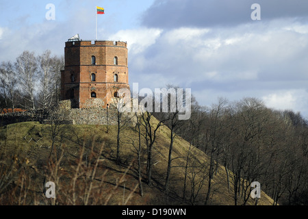Litauen. Vilnius. Gediminas-Turm, im 20. Jahrhundert restauriert. Einzige erhaltene Teil der oberen Burg. Stockfoto