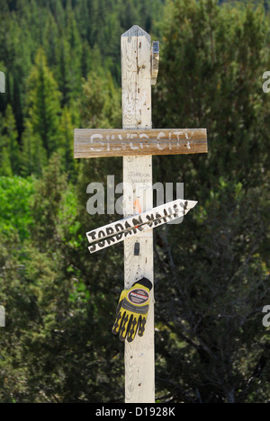 Silver City - Jordantal Straßenschild in die Owyhee Mountains, Idaho. Stockfoto