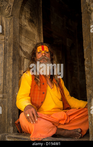 Ein Sadhu, Heiliger Mann, Pashupatinath Tempel, Kathmandu, Nepal Stockfoto