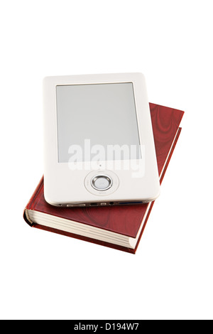 Papier-Buch und e-Book isoliert auf weißem Hintergrund Stockfoto