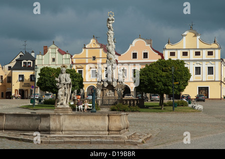 Telc, Elk188-3253 Tschechische Republik Namesti Zachiariase Z Hradce, Hauptplatz mit Brunnen von Christus und Marian Spalte, 1717 Stockfoto