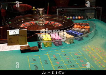 Die grünen Filz des Roulette-Tisches im Casino in Prawez, Bulgarien. Stockfoto