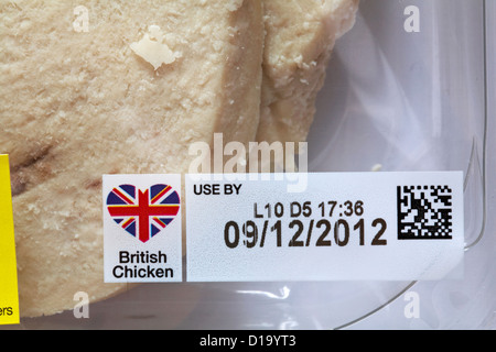 Britische Huhn Nutzung durch 12.09.2012 - Informationen über Paket von geschnittenem Huhn Stockfoto