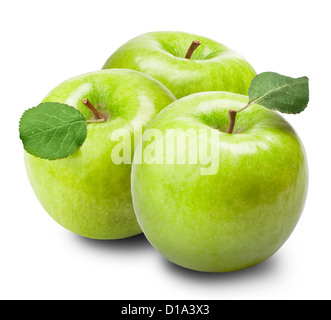 Grüne Äpfel isoliert auf weißem Hintergrund Stockfoto