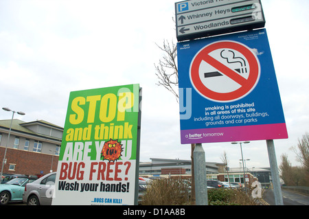 Bugs und keine Rauchen Warnzeichen Victoria Krankenhaus Blackpool Stockfoto