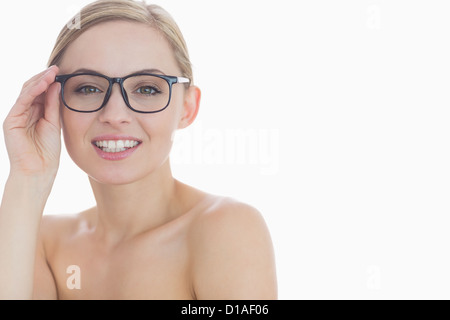 Close-up Portrait von attraktive junge Frau mit Brille Stockfoto