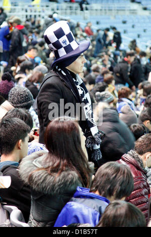 14. Dezember 2012, Yokohama, Japan - trägt A Fan im International Stadium Yokohama Monterreys Hut. Die UEFA Champion-Team Chelsea (England) gewann gegen CONCACAF-Meister Monterrey (Mexiko) im Halbfinale der FIFA Club World Cup Japan 2012. (Foto von Rodrigo Reyes Marin/AFLO) Stockfoto