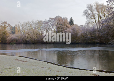 Icy zugefrorenen See in Solihull Brueton Park während der kalten Winterwetter in frost Stockfoto