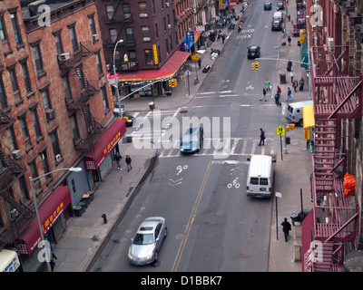 Luftaufnahme der Madison Street im Abschnitt zwei Brücken von Chinatown, New York City Stockfoto