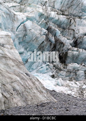 Detailansicht der Fox Gletscher/Te Moeka o Tuawe, Westland/Tai Poutini National Park, Neuseeland Stockfoto