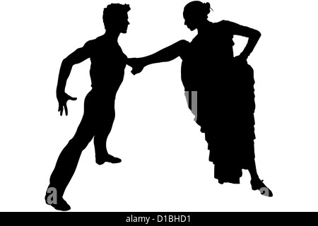 Silhouette Mann und Mädchen in der Pose des Flamenco Tanz Stockfoto