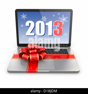 Geschenk. Präsentation von Laptop auf weißem Hintergrund. 3D Stockfoto
