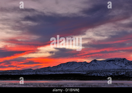 Sonnenuntergang Himmel über der Chupadera Berge, Bosque del Apache NWR, New Mexico, USA Stockfoto