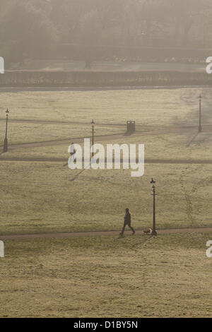 Frost und Nebel quer durch London angesehen von Primrose Hill, London, 14. Dezember 2012 in London, Großbritannien Stockfoto