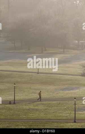 Frost und Nebel quer durch London angesehen von Primrose Hill, London, 14. Dezember 2012 in London, Großbritannien Stockfoto