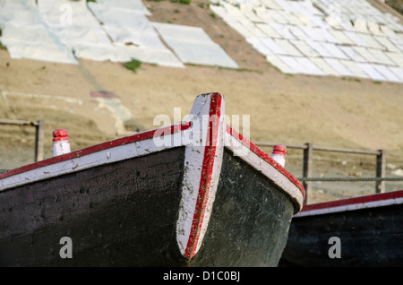 Boote in Varanasi, Fluss Ganges, Indien Stockfoto