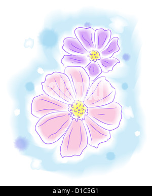 Blumen, Wasser Farbe Stil Malerei. Vektor-illustration Stockfoto