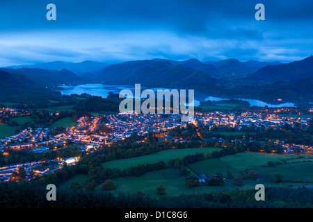 Blick über Keswick und Derwent Water Latrigg Gipfel, Lake District National Park. Stockfoto