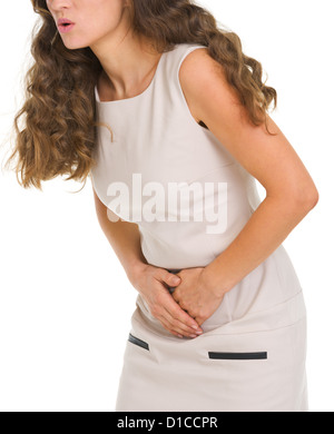 Closeup auf Frau mit Magenschmerzen Stockfoto