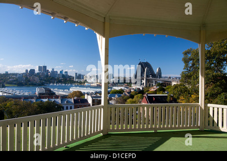 Sydney Harbour Bridge und den Hafen-Pavillon im Observatorium Park The Rocks Sydney New South Wales Australia Stockfoto