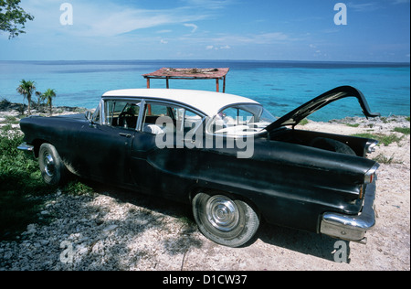 Alte amerikanische Auto durch das Karibische Meer, Kuba Stockfoto