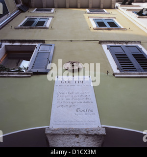 Torbole, Italien, Haus Gedenktafel an Goethes Aufenthalt Stockfoto