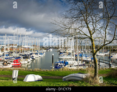 Boote, die in Tollesbury Marina in Essex festgemacht sind. Stockfoto