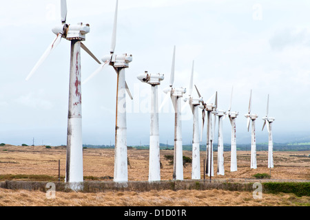 Inoperativ veraltete Windfarm, nicht betriebsbereit, Big Island, Hawaii. Stockfoto