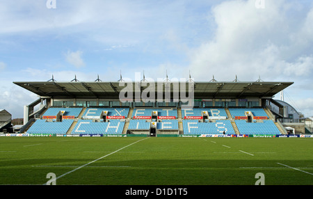 Die Haupttribüne im Sandy Park, Heimat der Exeter Chiefs Rugby-union-Nationalmannschaft in Exeter, Devon, England, UK Stockfoto