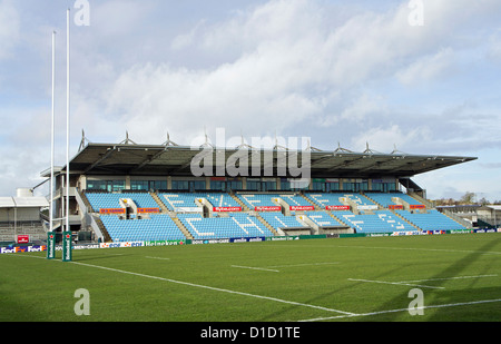 Die Haupttribüne im Sandy Park, Heimat der Exeter Chiefs Rugby-union-Nationalmannschaft in Exeter, Devon, England, UK Stockfoto