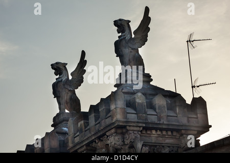 Stein-Griffins auf der Dachterrasse, La Rambla, Barcelona, Spanien Stockfoto