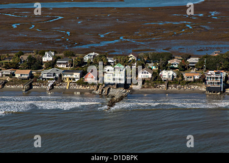 Luftaufnahme des Ufergegendhäuser auf Folly Beach, South Carolina. Stockfoto