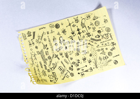 Kritzeleien und Notizen auf Papier Steno-pad Stockfoto