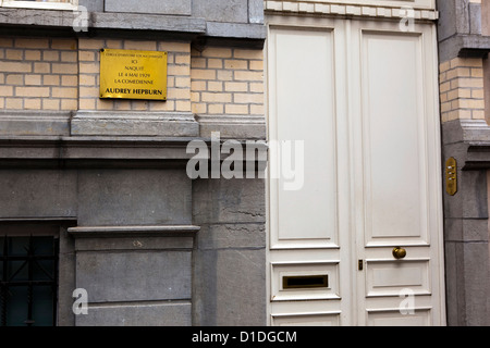 Geburtsort von Schauspieler und humanitäre Audrey Hepburn, 48 Rue Keyenveld, Ixelles Brüssel. Stockfoto