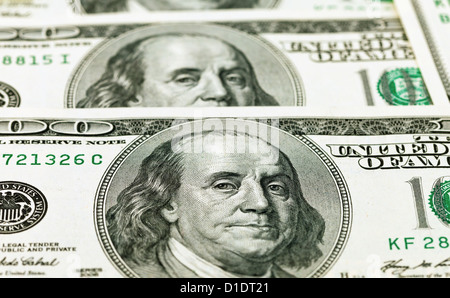 Detail von Benjamin Franklin auf der 100-Dollar-Rechnung Stockfoto
