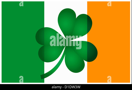 Irland Flagge mit Shamrock isoliert auf weißem Hintergrund Illustration Stockfoto